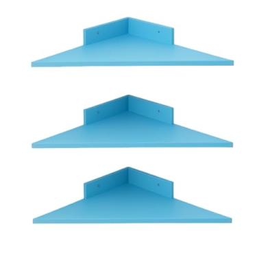 Imagem de Trio de prateleiras canto prataleiras cantoneira em mdf 35 cm X 35 cm para Quartos, Cozinhas e Salas, Maximiza Espaço de Armazenamento, Adaptada ao Estilo Brasileiro(Azul Bebê)