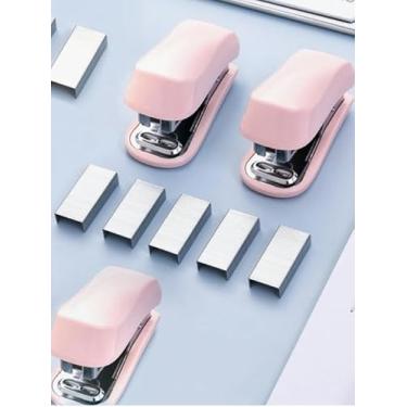 Imagem de 1 conjunto de mini grampeador 3 em 1 rosa, grampeador de sela e removedor de grampos (capacidade: 830 grampos) de volta às aulas