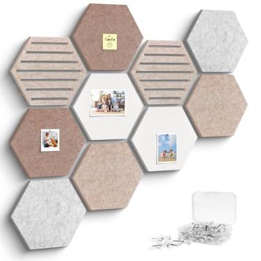 Imagem de Azulejos hexagonais de cortiça, pacote com 10 placas de feltro com pinos, quadro de exibição de fotos para decoração de parede de escritório e casa de sala de aula