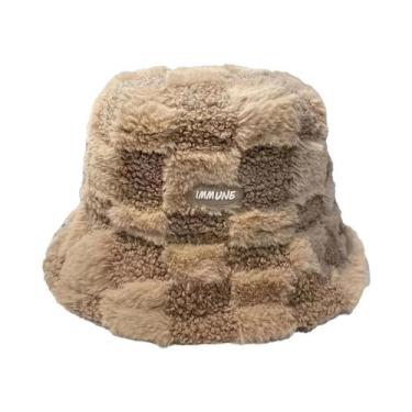 Imagem de Chapéu Bucket Feminino Quente Com Estampa Xadrez, Estilo Pescador De C