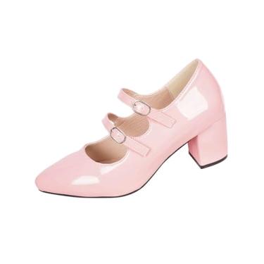 Imagem de Sandálias femininas casuais de salto alto bico fino bico fechado salto bloco confortável sapatos elegantes, rosa, 34
