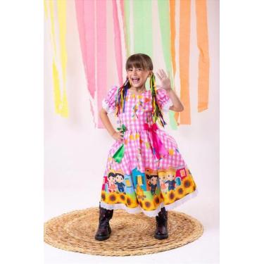 Imagem de Vestido Junino Luxo Arraiá do Sorriso Rosa Infantil - Festa Junina, 6,