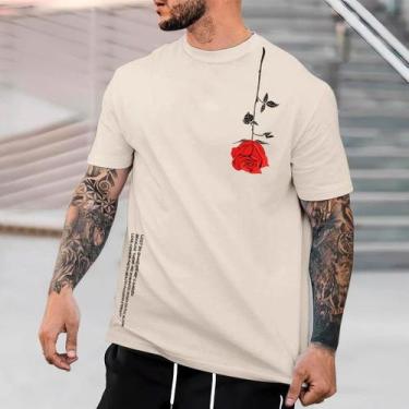 Imagem de Camiseta Masculina Floral Diverse Camisa 100% Algodão, Bege, P