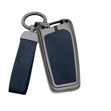 Imagem de Capa de couro para chave de carro de liga de zinco, suporte de concha, acessórios de estilo automático, chaveiro compatível com Toyota Prado 120 Fj150 Land Cruiser(C-gun blue)