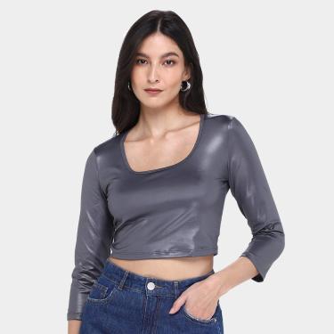 Imagem de Camiseta Cropped Colcci Manga Longa Feminina-Feminino