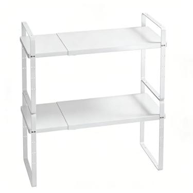 Imagem de KIKIBRO Organizador de prateleira de armário expansível, armazenamento empilhável para balcão de despensa de cozinha, suporte de armário ajustável, organização de especiarias, 36 kg, branco, grande,