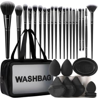 Imagem de Kit de maquiagem com 30 pincéis de maquiagem, com bolsa de maquiagem, conjunto multifuncional de ferramentas de maquiagem com pincel de base, conjunto de pincéis de maquiagem (conjunto de 30 peças)