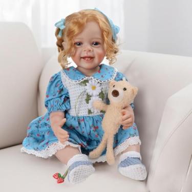 Imagem de Brastoy Boneca Bebê Reborn Corpo de Silicone Menina Olhos Azuis Realista Pintado Original 55cm (55cm Menina Loira)