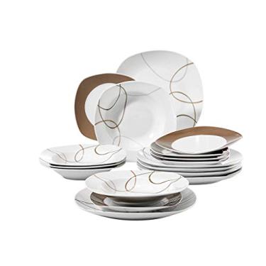 Imagem de Conjunto de pratos de jantar de cozinha de porcelana de cerâmica com 18 peças com prato de jantar, prato de sobremesa, prato de sopa profundo
