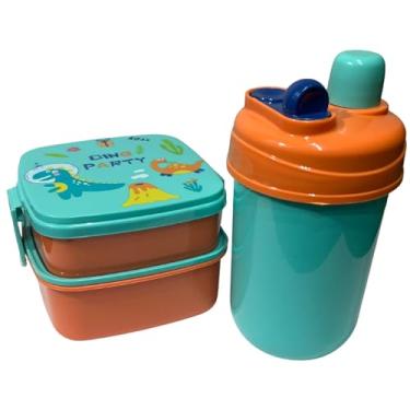 Imagem de Kit Lancheira Infantil com 2 Potes Empilháveis e Garrafa 600ml (Verde e Laranja)
