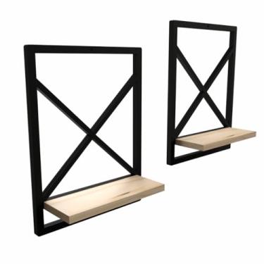 Imagem de prateleira estilo industrial modelo quadro, prateleira multiuso para sala e banheiro, organizador de parede industrial resistente (PRETO 28 X 37CM,2)