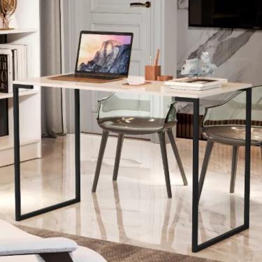 Imagem de Mesa Escrivaninha 90cm para Computador Notebook Estudo Home Office Cantinho do Café MDF Pés de Ferro (PRETO)