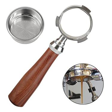 Imagem de Portafilter sem fundo de 51mm com cabo palissandro aço inoxidável cesto incluso compatível as máquinas espresso DeLonghi EC680 e EC685 resistente para treinamento fácil limpar