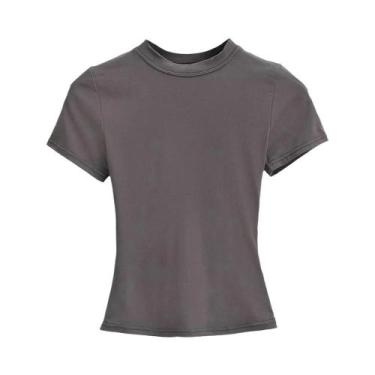 Imagem de Camiseta Casual Feminina Slim Fit De Cor Sólida Com Manga Curta, Tendê