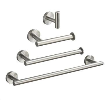 Imagem de Acessórios de banheiro dourado escovado conjunto de ferragens suporte de papel higiênico com ganchos 40 cm toalheiro de banheiro prateleira de instalação de unhas, BN, conjunto de 4 peças 40 cm