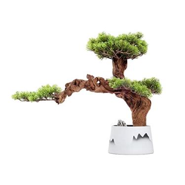 Imagem de Bonsai artificial, bonsai artificial, pinheiro, vaso de cerâmica sintética, vaso de árvore falsa, planta de bonsai zen interno para casa, decoração de escritório, árvore de bonsai artificial