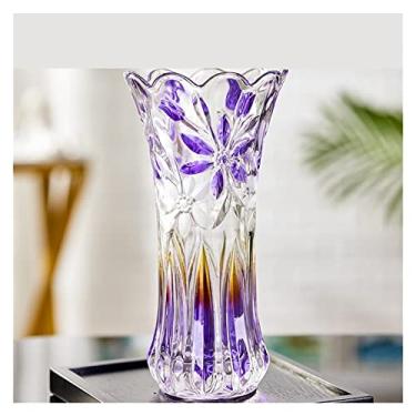 Imagem de x3anggyt5 Vaso de flores, arranjo de flores para sala de estar, vidro transparente de flores secas, decoração de casa estilo chinês (roxo, 35 cm)