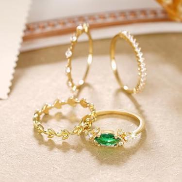 Imagem de Um conjunto de anéis de quatro peças com design geométrico empilhável para mulheres, requintados, leves e luxuosos, joias finas, decoração de namoro para festa de formatura, Cobre, Sem pedra preciosa