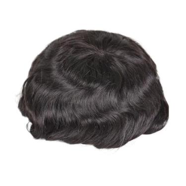 Imagem de Aplique de testa Sistema de peruca cabelo humano masculino com renda francesa e linha fina PU 7x9 polegadas peça substituição(1B#)