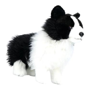 Imagem de Esquirla Cachorro de pelúcia Border Collie, preto e branco, adorável, em pé, macio, para meninos e meninas, brinquedo companheiro para crianças.