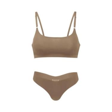 Imagem de Conjunto De Sutiã E Calcinha Sem Costura E Sem Fio Em Seda Gelada Para