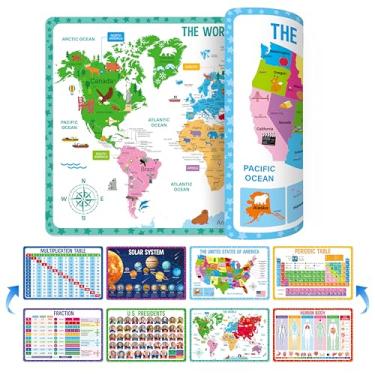 Imagem de Pacote com 4 jogos americanos frente e verso, tapetes de mesa laváveis e reutilizáveis - matemática, universo, mesa periódica, presidente dos EUA, corpo humano, mapa dos EUA e mundo jogo americano