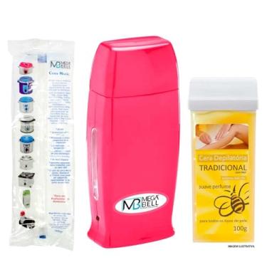 Imagem de Kit Depilação Roll-On Mega Bell Profissional – Aquecedor de Cera + Refil Cera Tradicional com Mel 100g + Papel Depilatório – Uso Profissional e Doméstico