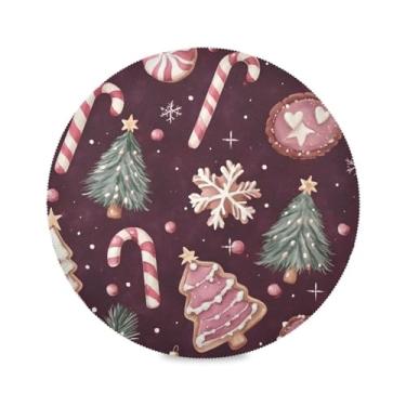 Imagem de STAYTOP Jogo americano redondo de biscoitos de Natal, 6 peças, tapetes de mesa antiderrapantes fáceis de limpar para decoração de mesa de festa de churrasco em casa