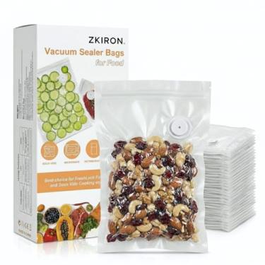 Imagem de ZKIRON Sacos seladores a vácuo reutilizáveis para alimentos (P, 17,8 cm x 25,4 cm) - Armazenamento de lanches sem BPA e sacos de sanduíche - Laváveis, seguros para congelador com válvula reforçada