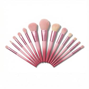 Imagem de Kit Pincel Maquiagem 13 Peças Profissional Cerdas Sintéticas Macias Para Base Pó Sombra Blush Esfumar (Rosa)