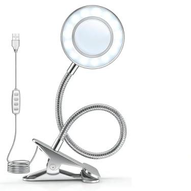 Imagem de Lupa de 10 x com luz, ampliação 2 em 1 com clipe para lâmpada de mesa com luz, 3 modos de cor, 10 níveis de brilho, 58 lâmpadas de leitura com clipe de LED para artesanato de cama, reparo faça você