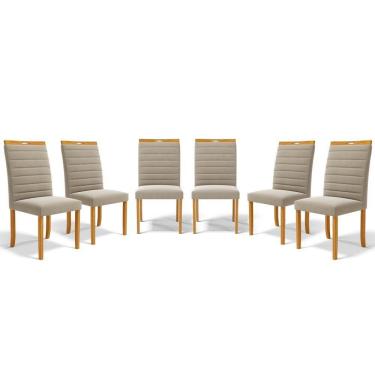 Imagem de Kit Com 6 Cadeiras Sara Madeira Maciça Estofadas Para Mesa De Jantar Veludo Bege 102