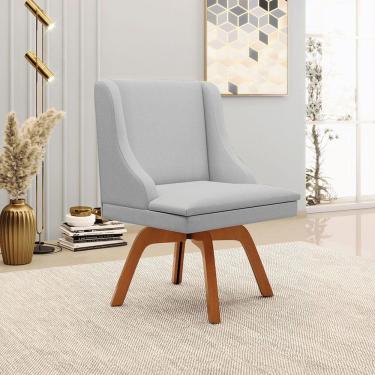 Imagem de Cadeira Decorativa Sala De Jantar Base Giratória De Madeira Firenze Linho Cinza/natural G19