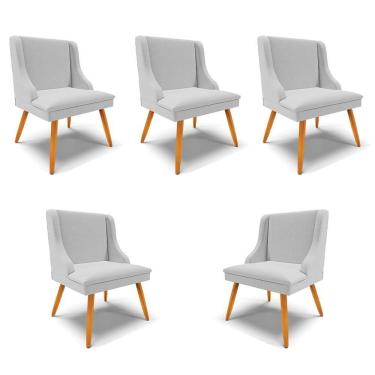 Imagem de Kit 5 Cadeiras Decorativas Sala De Jantar Pés Palito De Madeira Firenze Linho Cinza/natural G19 - Gran Belo