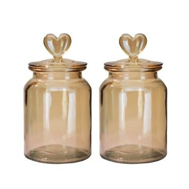 Imagem de Jogo 2 Potes Vidro Hermético âmbar Decor Afeto Coração 1 Litro - Tuut
