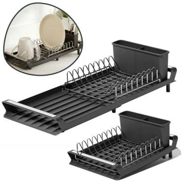 Imagem de Escorredor de Louça Extensível Mimo Style Preto com Bandeja Coletora R