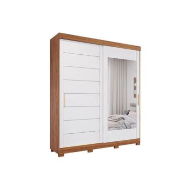 Imagem de Guarda Roupa Casal 2 Portas De Correr (1 C- Espelho) E 3 Gavetas C- Pés Flora Cinamomo-off White - Panan