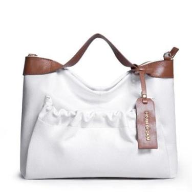 Imagem de BOLSA FEMININA EM COURO ALÇA DE MÃO BRANCO COM CARAMELO "MAÍRA CRISTÍNA NORONHA PRAZERES"-Feminino