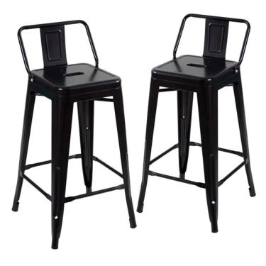 Imagem de Kit 2 Banquetas Altas Industriais Pretas Em Aço 76cm Com Encosto – Iron Tolix