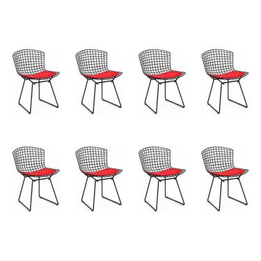 Imagem de Kit 8 Cadeiras Bertoia Preta Com Assento Vermelho