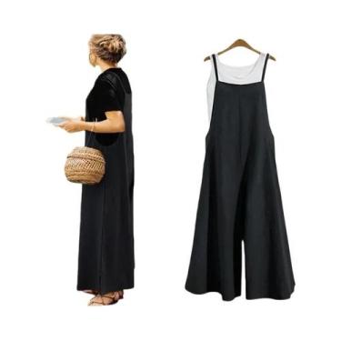Imagem de Macacão Feminino De Verão Sem Mangas Em Cor Sólida Com Pernas Largas C