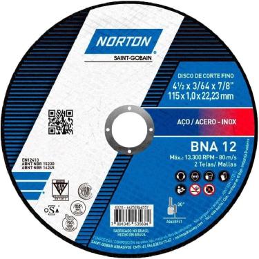 Imagem de Disco de Corte BNA 12 Azul New 115x1,0x22,23mm - 66252846557 - NORTON