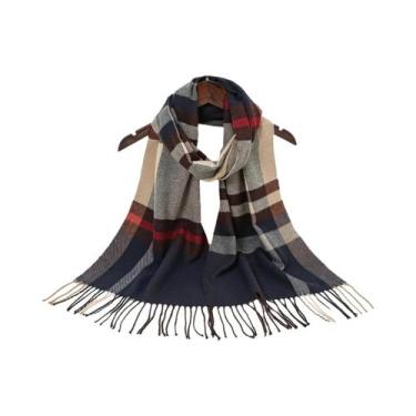 Imagem de Cachecol Xadrez Feminino E Masculino Com Borlas, Tipo Pashmina, Quente