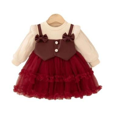 Imagem de Vestido De Algodão Com Manga Longa E Laço Para Meninas, Vestido De Pri