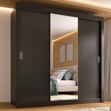 Imagem de Guarda-roupa Casal Multimóveis Barcelona 3 Portas De Correr Com Espelho Cr35402 Preto Preto