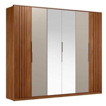 Imagem de Guarda Roupa Casal Ripado Atrice D66410k 6 Portas Nogueira Nude Prime Tx Com Espelho Demóbile – Demartêz