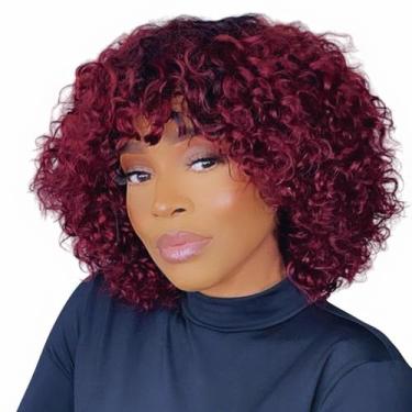 Imagem de Peruca Mjiokii Short Curly 30cm 99J Burgundy 180 Density Bangs