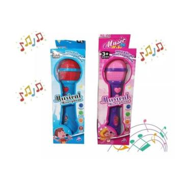 Imagem de Microfone Infantil Sai Voz Toca Musica Brinquedo Musical - BBLK, Azul 