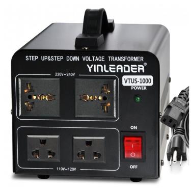 Imagem de Transformador de Tensão 1000W, Converta 220V para 110V e 110V para 220V, Yinleader VTF 1000VA, Preto