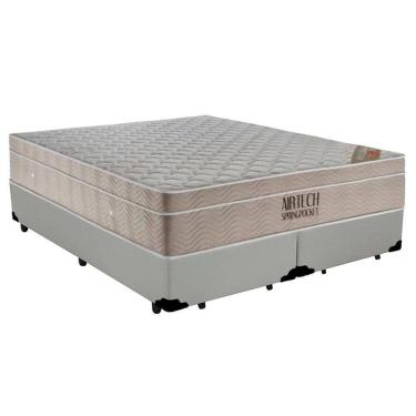 Imagem de Cama Box Queen Bipartido Sintético + Colchão Ortobom Airtech Molas Ensacadas 65x158x198 Cor:branco